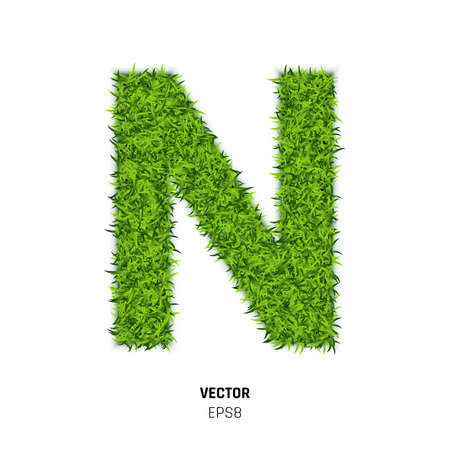 The Letter N Made of Green Grass Texture. 3d Vector Illustration on White Backgroundのイラスト素材