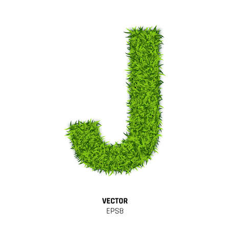 The Letter J Made of Green Grass Texture. 3d Vector Illustration on White Backgroundのイラスト素材
