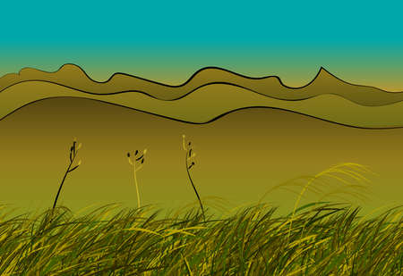 Autumn Steppe Grass Late Evening. Vector Illustrationのイラスト素材