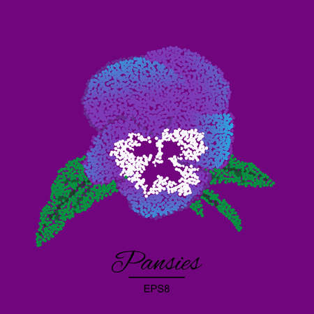 Dotted Halftone Pansies Flower. Vector Summer Design in Pointillism Styleのイラスト素材