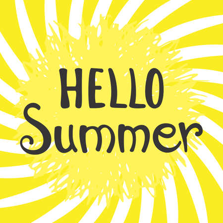 Phrase Hello Summer Vector Illustration. Happy Season Background for Design. Summer Lettering in Hand Drawn Styleのイラスト素材