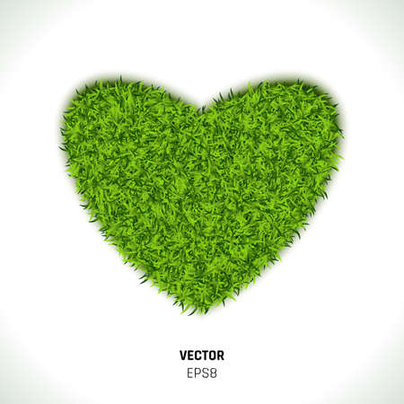 Green Grass Heart on White Background. Eco Concept. Love Environment Symbol. 3d Vector Illustrationのイラスト素材