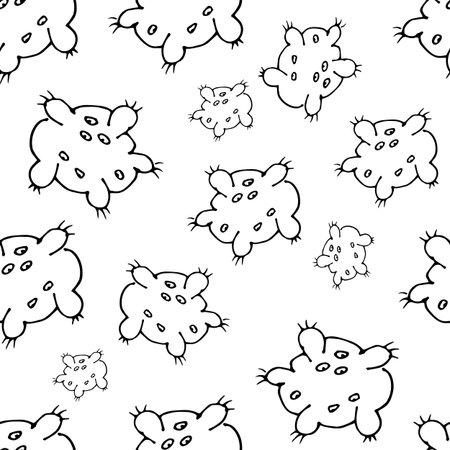 Vector Doodle Bacteria Germs or Cartoon Monsters Seamless Pattern. Hand Drawn Viruses Endless Backgroundのイラスト素材