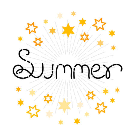Summer Vector Illustration. Happy Season Background for Design. Summer Lettering in Hand Drawn Styleのイラスト素材
