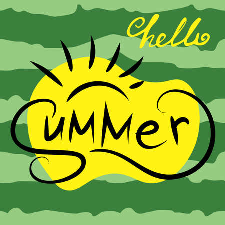 Summer Vector Illustration. Happy Season Background for Design. Summer Lettering in Hand Drawn Styleのイラスト素材