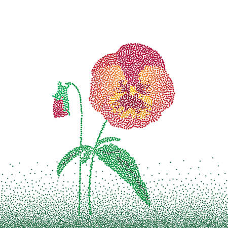 Dotted Halftone Pansies Flower. Vector Summer Design in Pointillism Styleのイラスト素材
