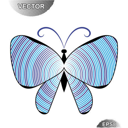 Striped Summer Butterfly. Beautiful Insect Isolated on White Background. Engraving Style. Vector Illustrationのイラスト素材