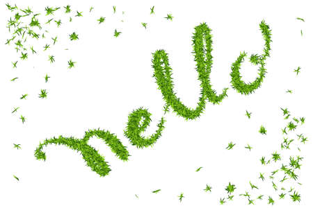 Word HELLO Made of Green Grass. Ecological Text on White Background. 3d Vector Illustrationのイラスト素材