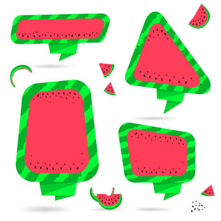 Watermelon Summer Bubble Speech Collection. Vector Fruit Thought Bubble with Watermelon Slices and Seedsのイラスト素材