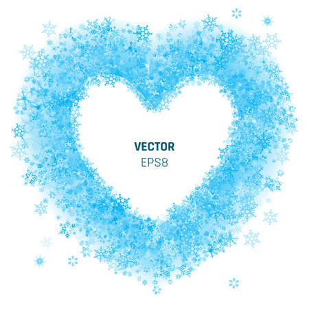 Snow Vector Heart on White Background. Christmas Love Frame or Blue Snowflake Winter Symbol. New Year Templateのイラスト素材