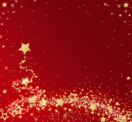Christmas background with golden stars and christmas treeのイラスト素材