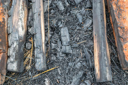Burnt Wood or Charcoal Background. Charred Black Wood Ash Patternの写真素材