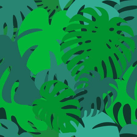 Monstera leaf vector seamless patern. Exotic tropical plant silhouettes
