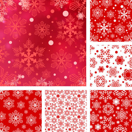 Snowflake patterns vector collection. Seamless snow backgrounds. Xmas textures for Christmas wrapping design. Happy New Year illustration.のイラスト素材