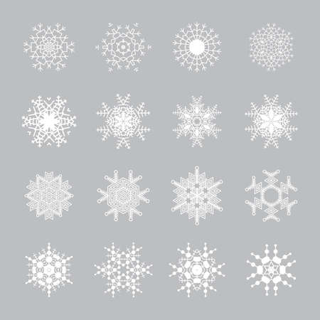 Beautiful snowflake icons. Simple snow logo. Winter symbols for web and Christmas design. Vector illustrationのイラスト素材