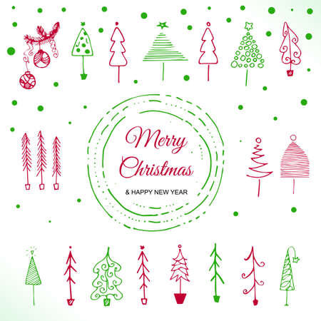 Set of Doodle Christmas Tree Vector Illustration for Xmas Greeting Cardsのイラスト素材