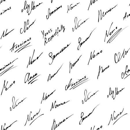 Signature vector icon seamless background. Fictitious signatures pattern on white background.のイラスト素材