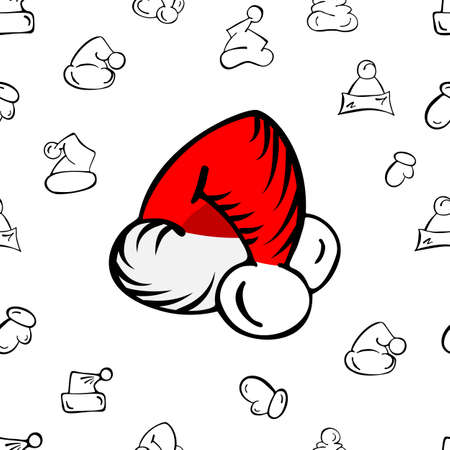 Christmas Hat Doodle Seamless Pattern. Hand Drawn Vector Illustrationのイラスト素材