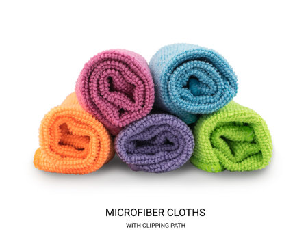 Multicolored Microfiber Cleaning Cloth Isolated on White Background Closeup