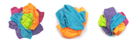 Set of Microfiber Cleaning Cloth Isolated on White Background Top View Closeupの写真素材