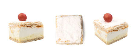 Cake with White Cream Isolated. Puff Pastry and Grape on Topの写真素材