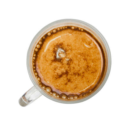 Hot Coffee Cup Isolated on White Background Top Viewの写真素材