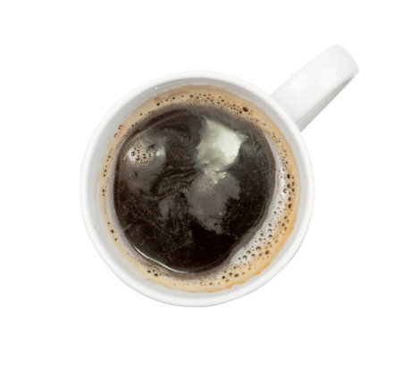 Hot Coffee Cup Isolated on White Background Top View with Clipping Path
