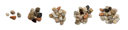 Set of Pebbles or Sea Stones Isolated. Basalt Pieces Top View