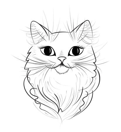 Black and white hand drawn cat isolated, funny  cat vector illustration.のイラスト素材