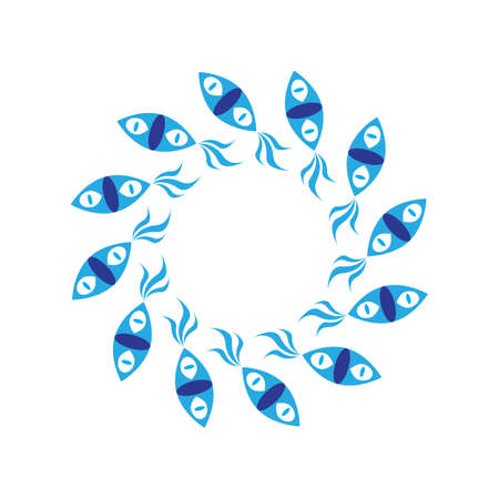 Blue Vector Abstract Mandala for Border or Frame with Geometric Elements on White Backgroundのイラスト素材