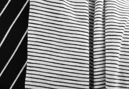 Striped Cotton Fabric Background. Black and White Textile Pattern. Soft and Comfortable Natural Materialの写真素材