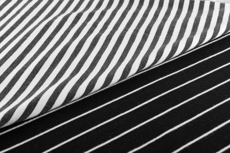 Diagonal Striped Cotton Fabric Background. Black and White Textile Pattern. Soft and Comfortable...