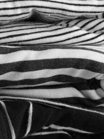 Striped Cotton Fabric Background. Black and White Textile Pattern. Soft and Comfortable Natural Materialの写真素材