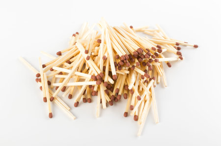 Heap of Match Sticks or Safety Matches on White Paper. Macro Photography of Matchsticks Top View