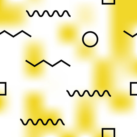 Beautiful Meadowlark Pixel Background with Memphis Design Elements. Trendy 2018 Shades of Yellow...