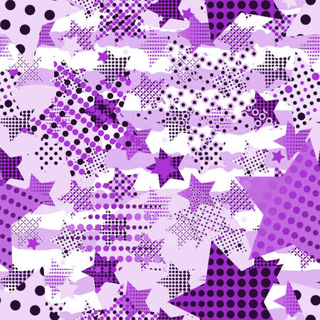 Beautiful Ultra Violet Endless Star Background. Trendy 2018 Ultraviolet Color Creative Seamless Pattern in Pop Art Style for Fabricのイラスト素材