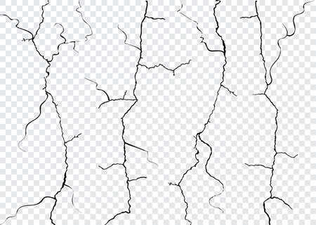 Vector Wall Cracks Isolated. Fracture Surface Effect or Broken Collapse Illustrationのイラスト素材