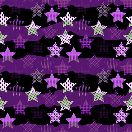 Beautiful ultra violet endless star background. Trendy 2018 ultraviolet color creative seamless pattern in pop art style for fabric.のイラスト素材