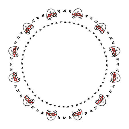 Round Frame with Hand Drawn Cats. Funny Cat Emoticons Background.のイラスト素材