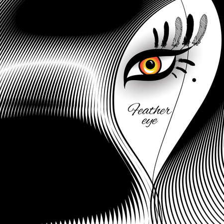 Beautiful feather eye with long eyelashes. Sample for a beauty salon or eyelash extension and exotic designのイラスト素材
