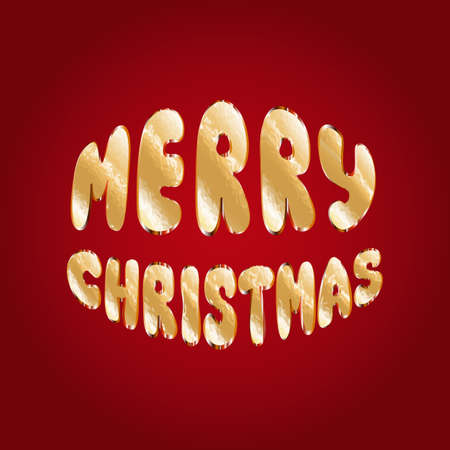 Hand Drawn Merry Christmas Text. Golden New Year or Xmas Greeting Cardのイラスト素材