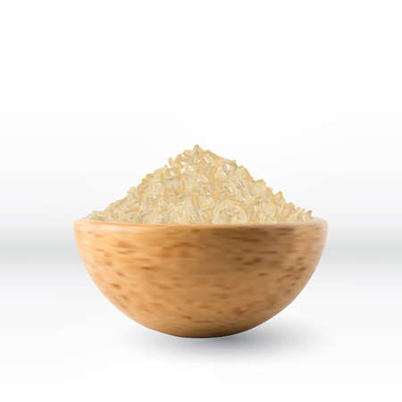 Raw Realistic Rice in Wooden Bowl Isolated on White Backgroundのイラスト素材