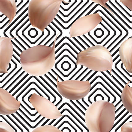 Realistic Garlic Seamless Pattern on Abstract Background Top View.のイラスト素材