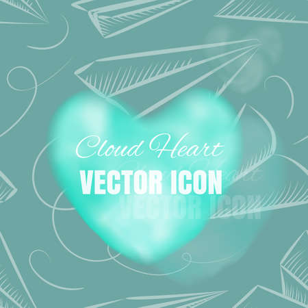 Cloud Heart Realistic 3d Icon on Blue Background. Beautiful Romantic Symbol with Smoke Textureのイラスト素材