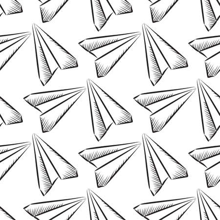 Sketched Paper Plane Seamless Pattern. Hand Drawn Simple Airplane Backgroundのイラスト素材