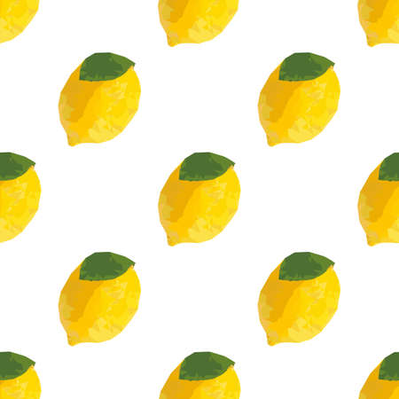 Lemon Seamless Pattern with Mosaic Effect. Polygonal Yellow Tropical Fruit Texture. Sunny and Beautiful Summer Background Vector Illustrationのイラスト素材