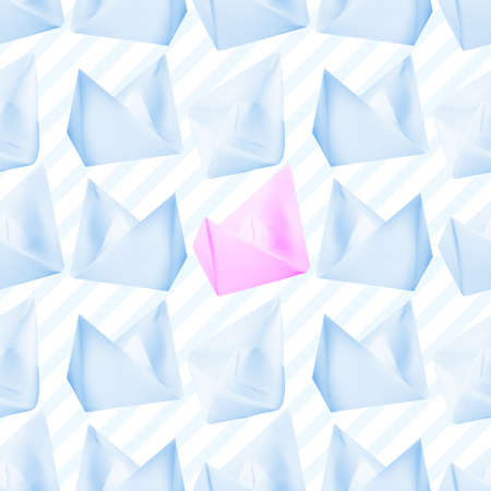 White Paper Boats or Paper Ships Origami on Blue Backgroundのイラスト素材