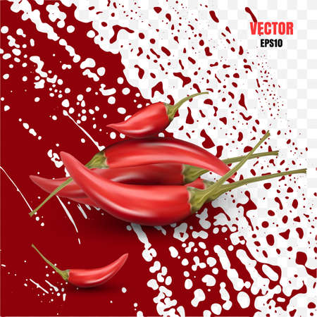 Photo Realistic 3d Vector Illustration of Hot Chili Peppers Isolated. Heap of Red Spicy Cayenne Pepper on Transparent Backgroundのイラスト素材