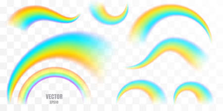 Rainbow collection isolated on transparent background. Rain bow realistic vector illustration with mesh brushes includedのイラスト素材