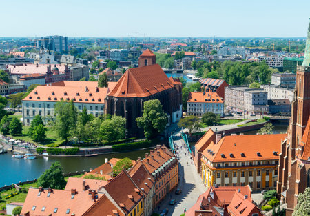 WROCLAW - POLAND - MAY 7, 2018: View from the Tower of a Cathedral of St John the Baptist to the New...